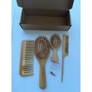 MRD Bamboo Hair Brush Set‎ Paddle Brush Comb Detangling Styling NWT